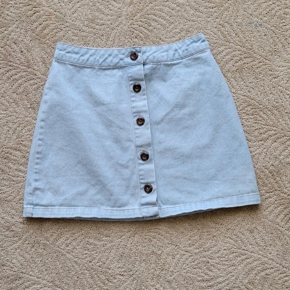 Forever 21 Light Blue Button-Front A-Line Denim Skirt